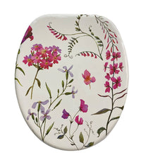 Copriwater Sedile Wc Bagno In Mdf Universale Cerniere Acciaio Bianco Fiori 59123         3,5