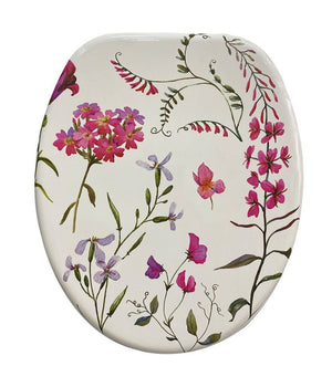 Copriwater Sedile Wc Bagno In Mdf Universale Cerniere Acciaio Bianco Fiori 59123         3,5