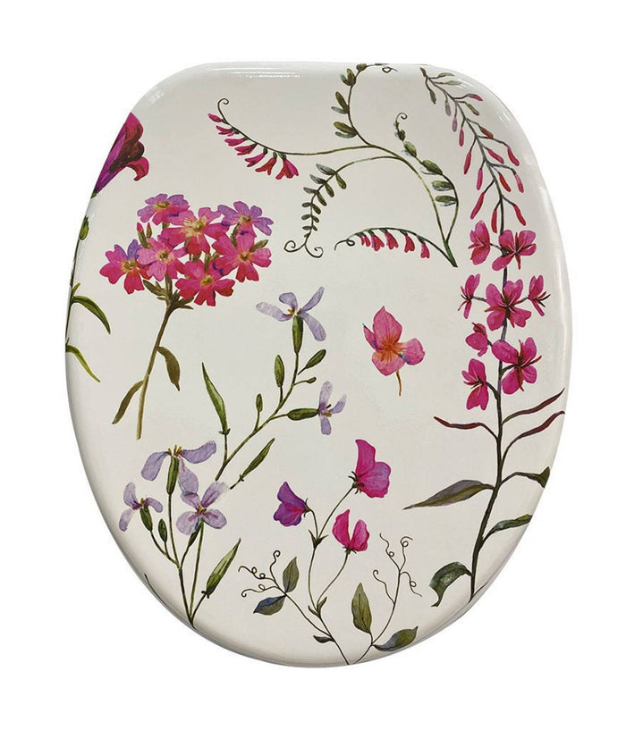 Copriwater Sedile Wc Bagno In Mdf Universale Cerniere Acciaio Bianco Fiori 59123         3,5