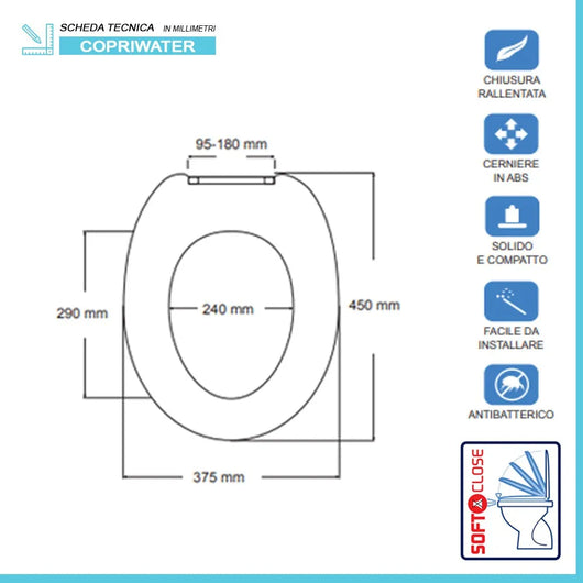 Copriwater universale bianco chiusura rallentata soft-close in plastica