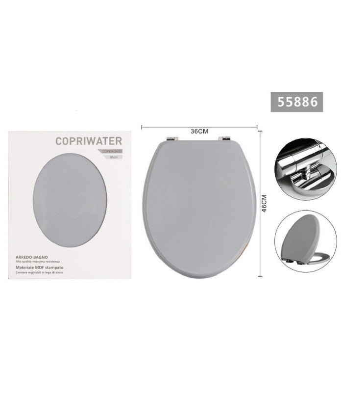 Copriwater Universale Con Cerniere Regolabili Mdf Stampato Grigio 46x36cm 55886         