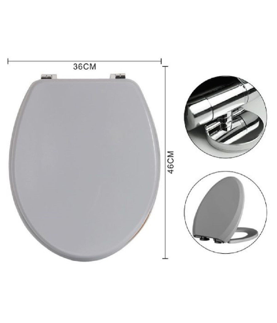 Copriwater Universale Con Cerniere Regolabili Mdf Stampato Grigio 46x36cm 55886         