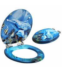 Copriwater Universale Con Stampa Delfini Oceano Copri Tavoletta Wc Bagno Legno         3,5