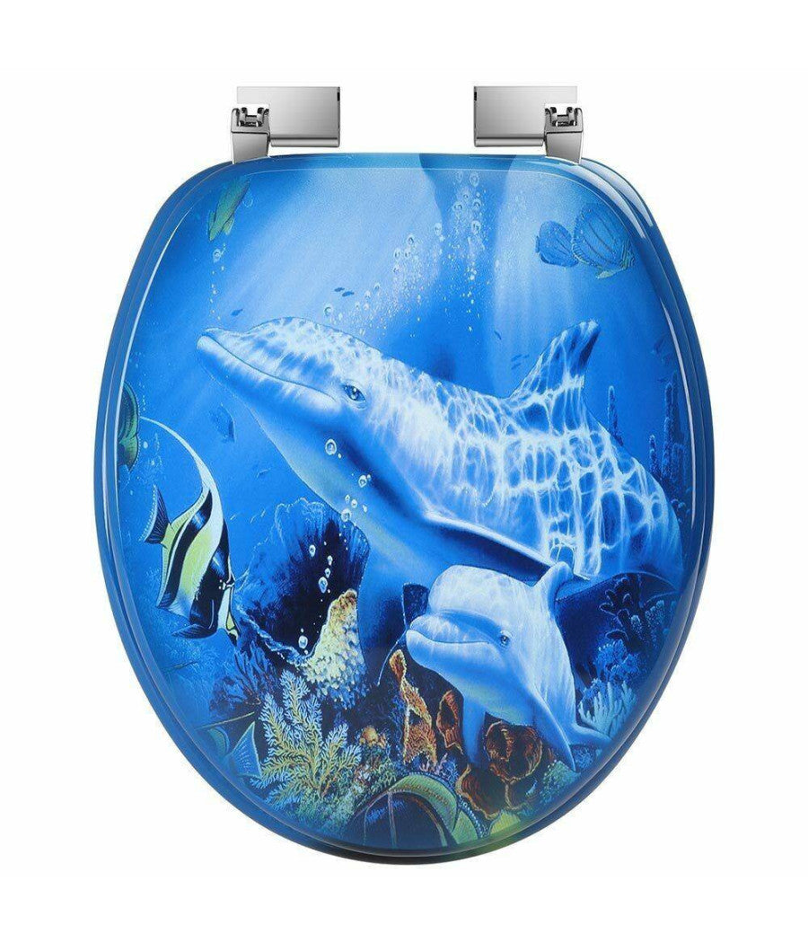 Copriwater Universale Con Stampa Delfini Oceano Copri Tavoletta Wc Bagno Legno         3,5