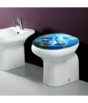 Copriwater Universale Con Stampa Delfini Oceano Copri Tavoletta Wc Bagno Legno         3,5