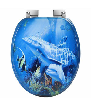 Copriwater Universale Con Stampa Delfini Oceano Copri Tavoletta Wc Bagno Legno         3,5