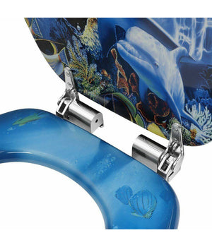 Copriwater Universale Con Stampa Delfini Oceano Copri Tavoletta Wc Bagno Legno         3,5