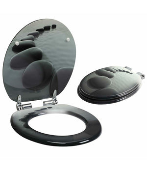 Copriwater Universale Con Stampa Pietre Zen Copri Tavoletta Wc Bagno Legno Mdf         3,5