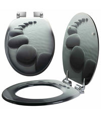 Copriwater Universale Con Stampa Pietre Zen Copri Tavoletta Wc Bagno Legno Mdf         3,5