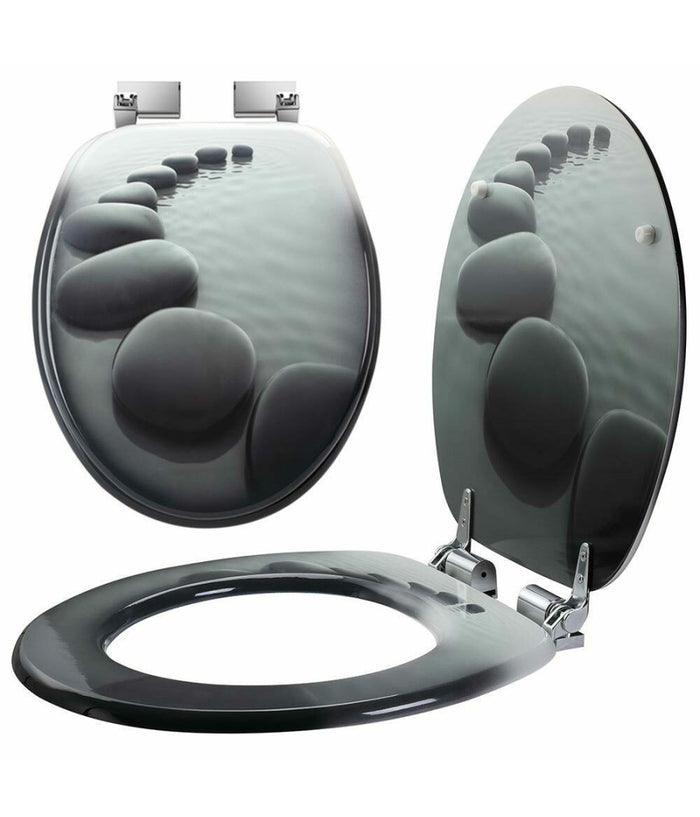 Copriwater Universale Con Stampa Pietre Zen Copri Tavoletta Wc Bagno Legno Mdf         3,5