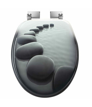 Copriwater Universale Con Stampa Pietre Zen Copri Tavoletta Wc Bagno Legno Mdf         3,5