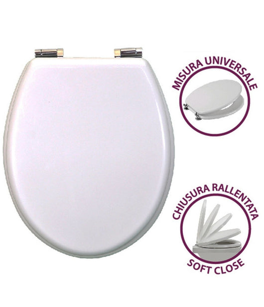 Copriwater Universale In Legno Mdf Chiusura Rallentata Soft Close Laccato Bianco         3,5