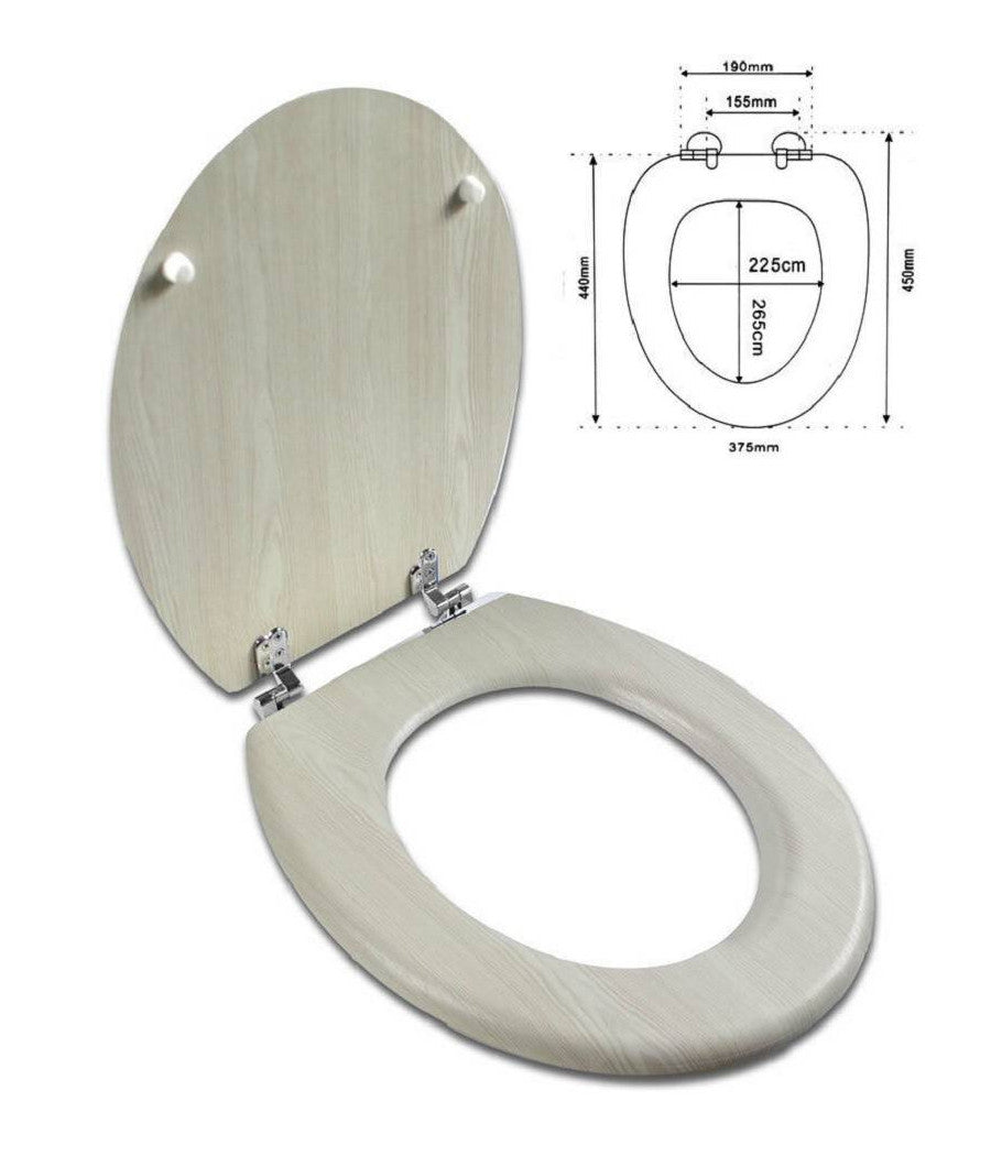 Copriwater Universale In Legno Mdf Resistente Con Stampa Legno Beige Cerniere Wc         3,5