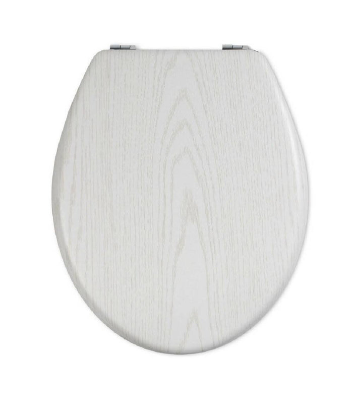 Copriwater Universale In Legno Mdf Resistente Con Stampa Legno Bianco Cerniere         3,5