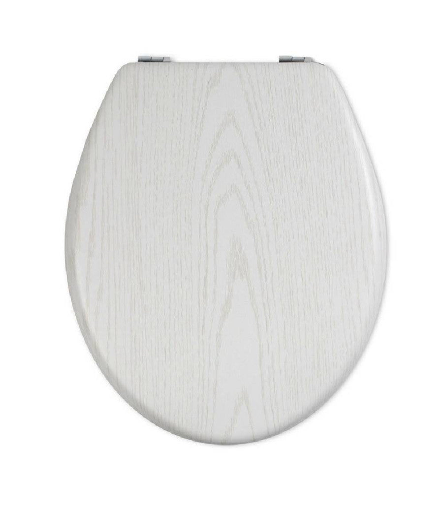 Copriwater Universale In Legno Mdf Resistente Con Stampa Legno Bianco Cerniere         3,5