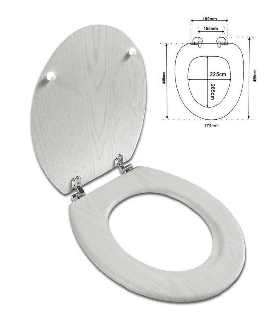 Copriwater Universale In Legno Mdf Resistente Con Stampa Legno Bianco Cerniere         3,5