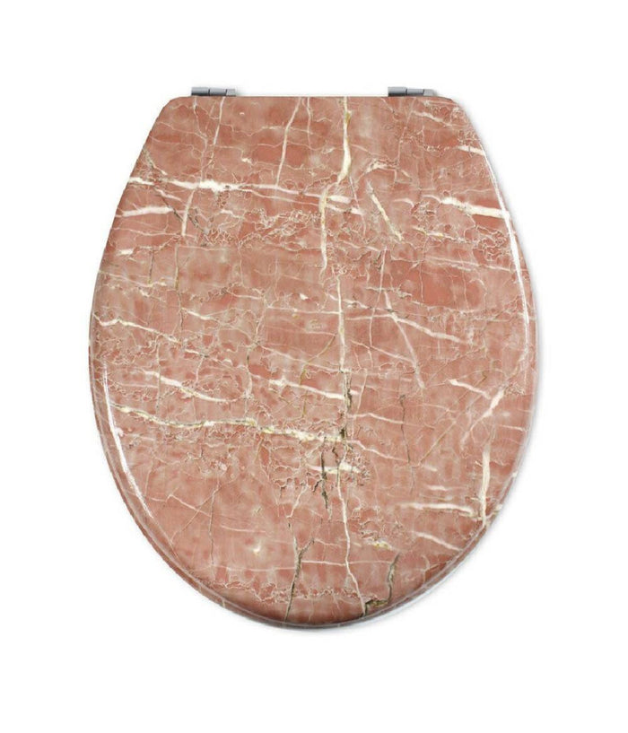 Copriwater Universale In Legno Mdf Resistente Con Stampa Marmo Rosa Cerniere Wc         3,5