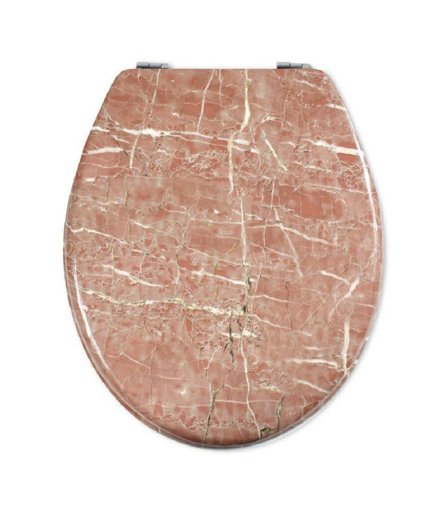 Copriwater Universale In Legno Mdf Resistente Con Stampa Marmo Rosa Cerniere Wc         3,5