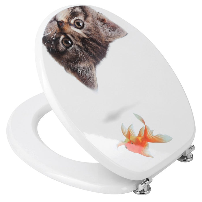 Copriwater universale in legno MDF stampato miao e cerniere regolabili