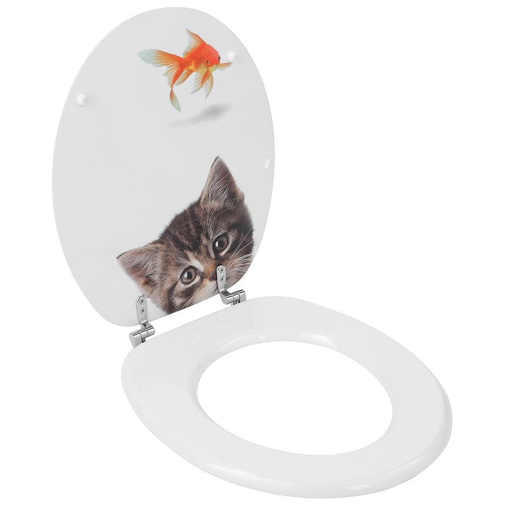 Copriwater universale in legno MDF stampato miao e cerniere regolabili