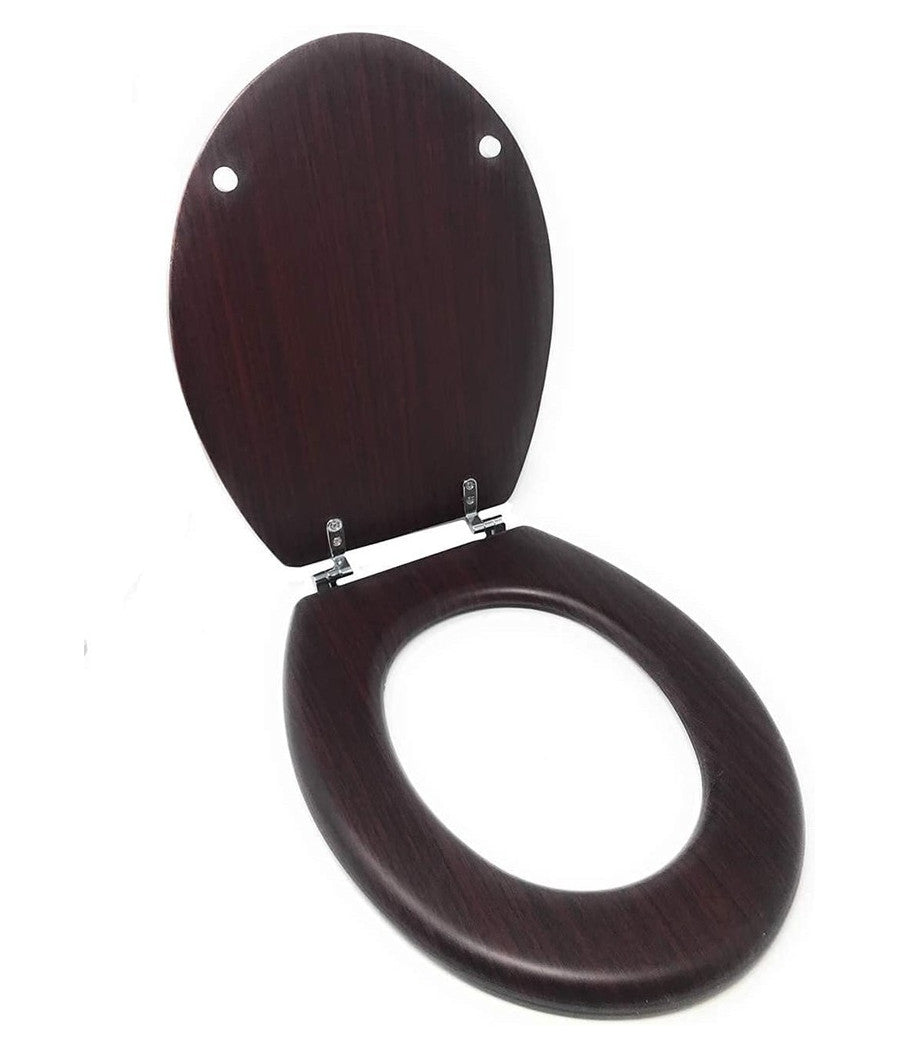 Copriwater Universale In Legno Mdf Tavoletta Bagno Wc Cerniere Legno Scuro 52947a         