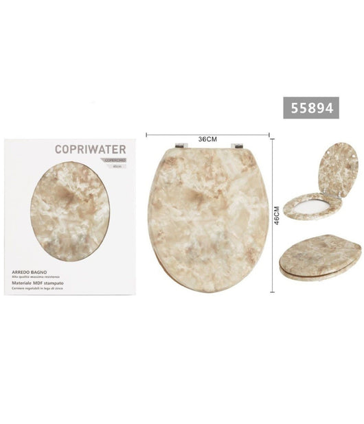 Copriwater Universale In Mdf Stampato Pietra Cerniere Regolabili 46x36cm 55894         3,5