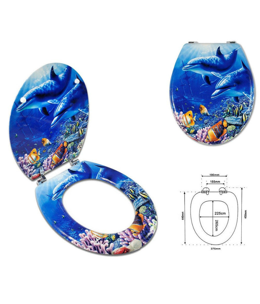 Copriwater Universale Legno Mdf Stampa Cerniere Acciaio Wc Bagno Fondale Marino         3,5