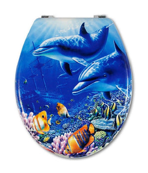 Copriwater Universale Legno Mdf Stampa Cerniere Acciaio Wc Bagno Fondale Marino         3,5