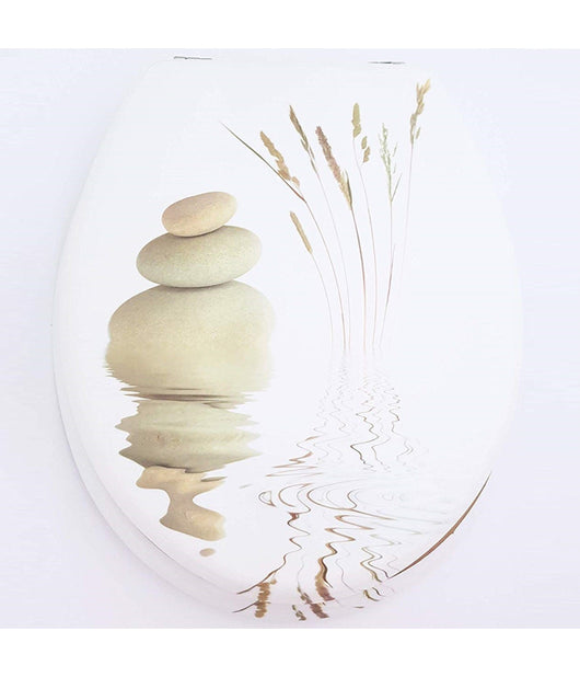 Copriwater Universale Legno Pietra Sassi Bianchi Tavoletta Bagno Copri Wc Water         3,5