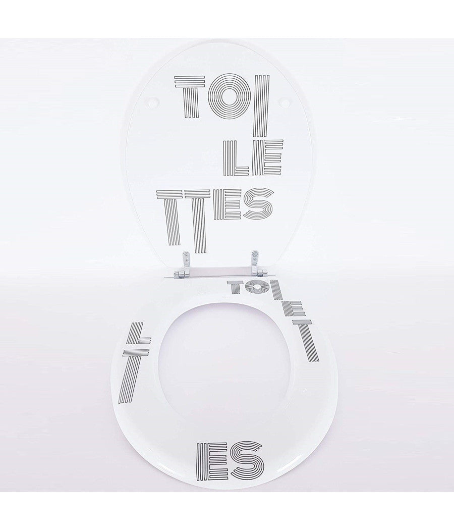 Trade Shop - Copriwater Universale Legno Scritta Toilettes Tavoletta Bagno Copri Water Vaso -        3,5