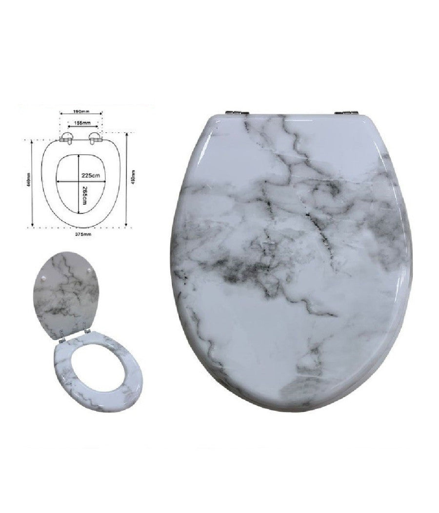 Trade Shop - Copriwater Universale Resistente Con Stampa Marmorizzata Cerniere Wc Bagno 69201 -        3,5