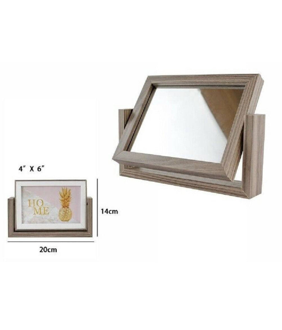 Cornice Per Foto Fotografie Con Specchio 10 X 15 Cm Doppia Girevole In Legno         