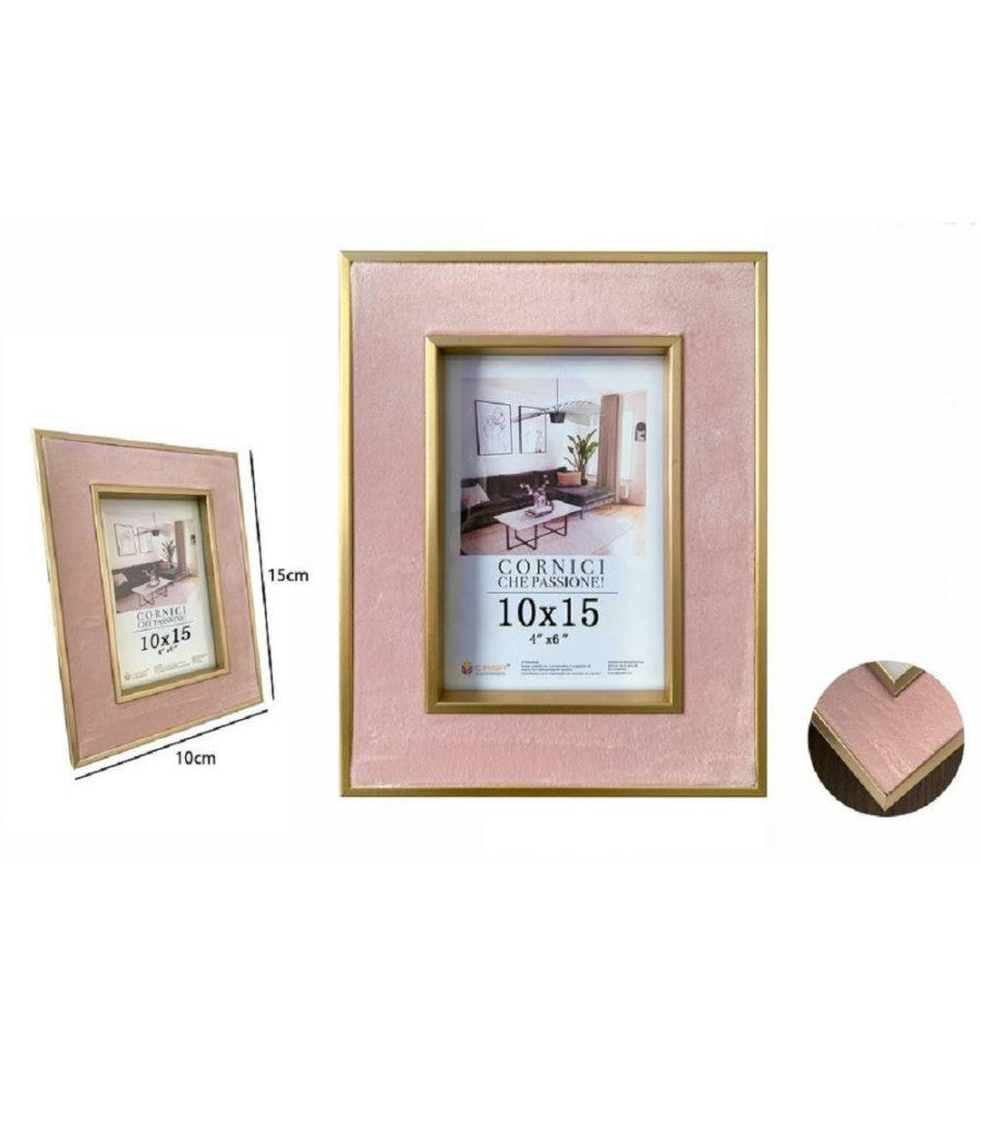 Cornice Per Foto Portafoto Poster Quadri Tele 10 X 15cm Rosa Con Bordi Oro 70315         