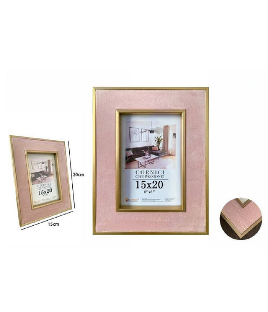 Cornice Per Foto Portafoto Poster Quadri Tele 15 X 20cm Rosa Con Bordi Oro 70317         