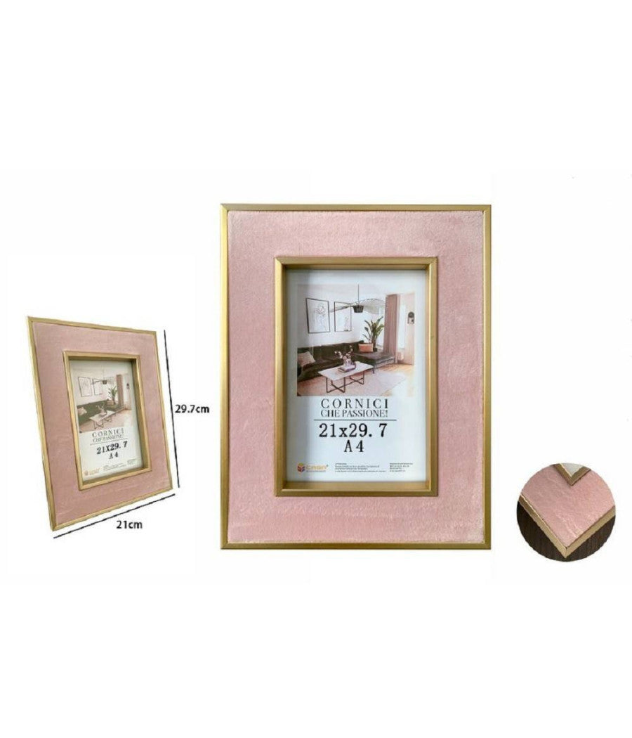 Cornice Per Foto Portafoto Poster Quadri Tele 21x29.7cm Rosa Con Bordi Oro 70319         