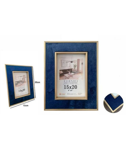 Cornice Per Foto Poster Quadri Tele Portafoto 15 X 20 Cm Blu Con Bordi Oro 70312         
