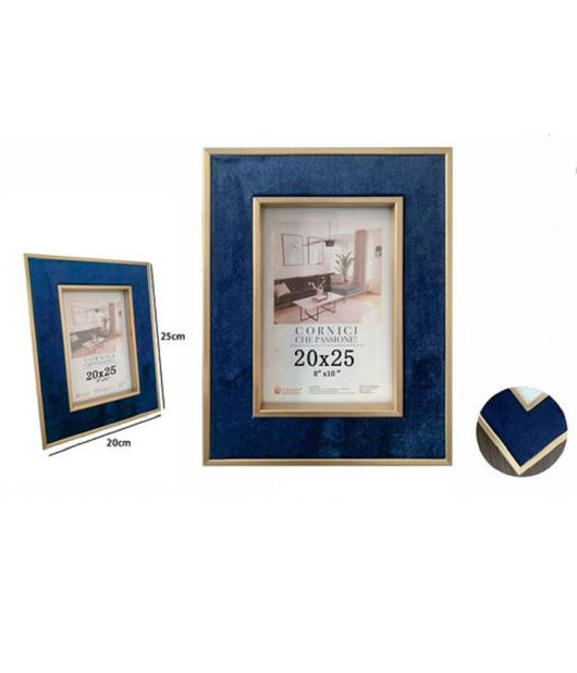 Cornice Per Foto Poster Quadri Tele Portafoto 20 X 25 Cm Blu Con Bordi Oro 70313         