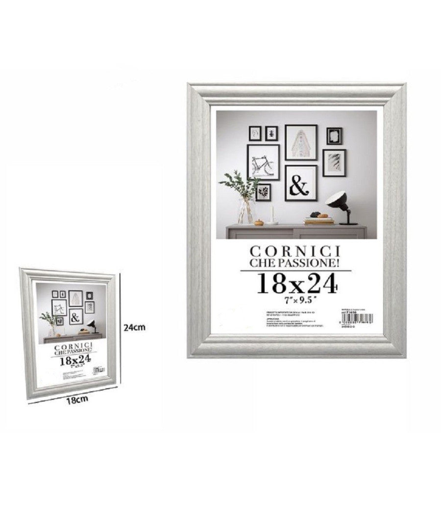 Cornice Per Fotografie Quadri Tele Poster Portafoto 18x24cm Modello Silver 71616         