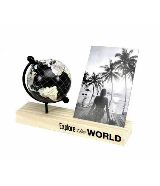 Cornice Porta Foto Fotografie Con Base Legno Mappamondo Nero Decorazione 210081         