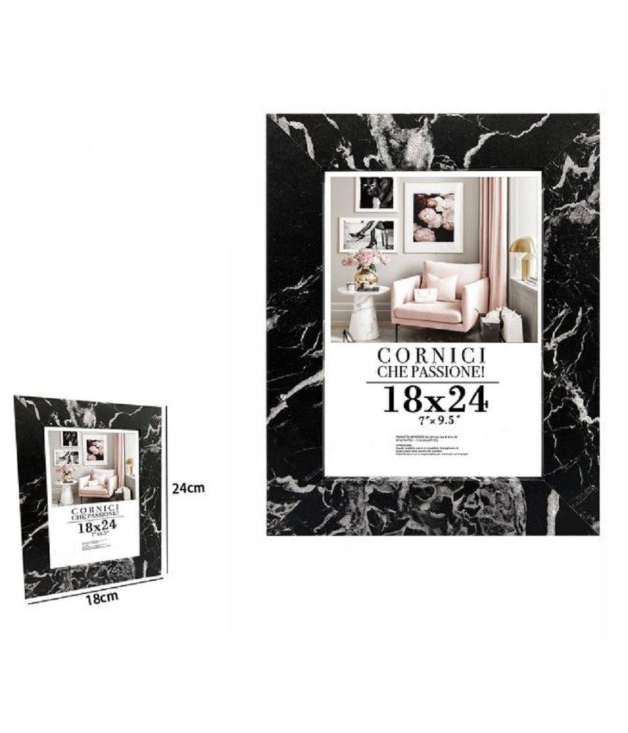 Cornice Porta Foto Quadri Tele Poster 18 X 24cm Modello Effetto Marmo Nero 71670         
