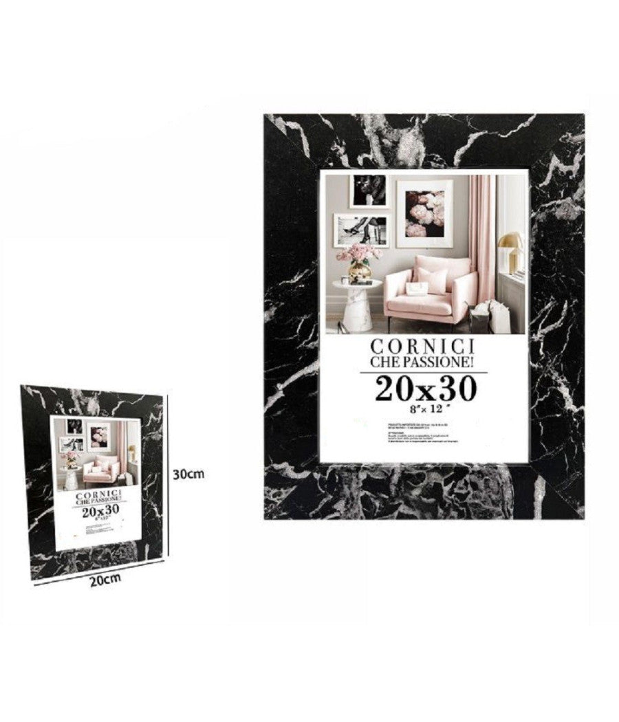 Cornice Porta Foto Quadri Tele Poster 20 X 30cm Modello Effetto Marmo Nero 71672         