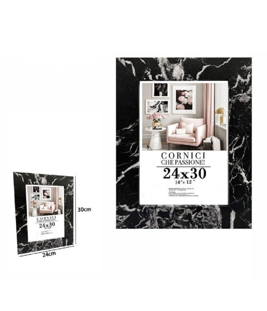 Cornice Porta Foto Quadri Tele Poster 24 X 30cm Modello Effetto Marmo Nero 71674         