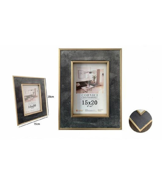Cornice Portafoto Per Foto Poster Quadri Tele 15x20cm Grigia Con Bordi Oro 70307         