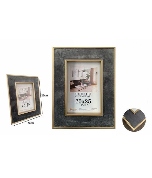 Cornice Portafoto Per Foto Poster Quadri Tele 20x25cm Grigia Con Bordi Oro 70308         