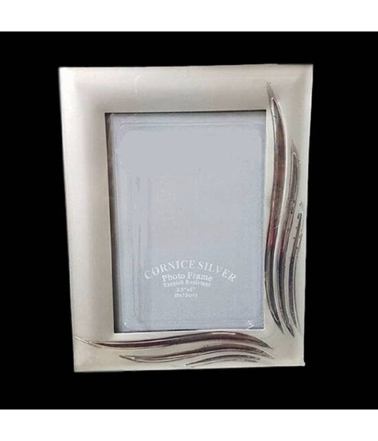 Cornice Portafoto Porta Foto Fotografia 9 X 13 Cm Silver Foglie Effetto Satinato         