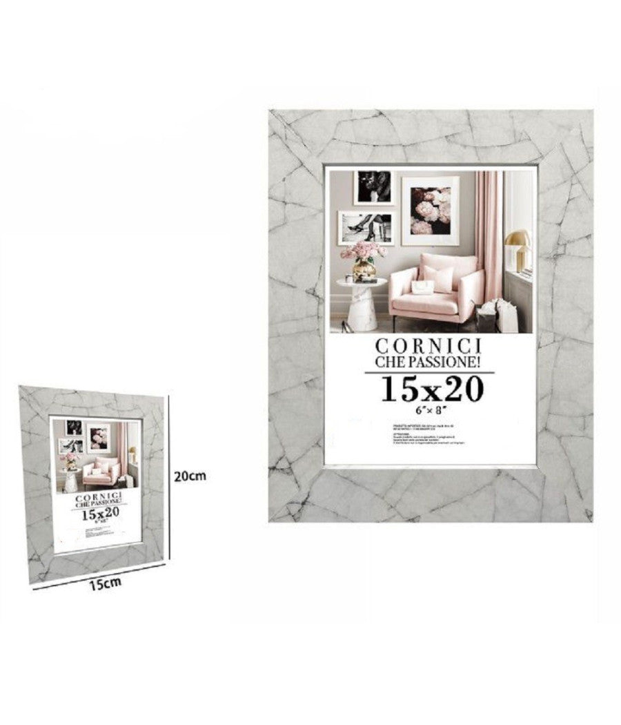 Cornice Portafoto Quadri Tele Poster 15x20 Cm Modello Effetto Marmo Bianco 71651         