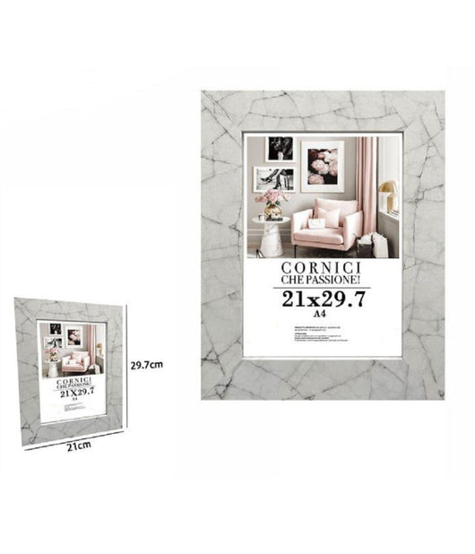 Cornice Portafoto Quadri Tele Poster 21x29.7cm Modello Effetto Marmo Bianco 71655         
