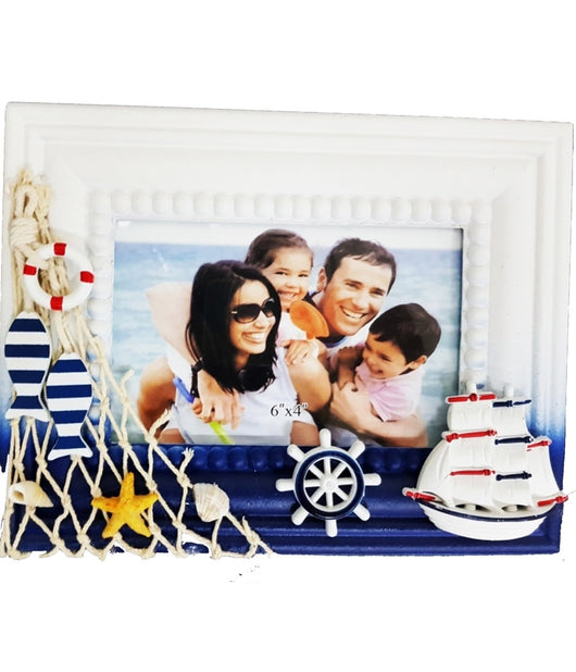 Cornice Rete Portafoto Timone Mare Blu Bianco Fotografie Decorazione Casa Uffici         