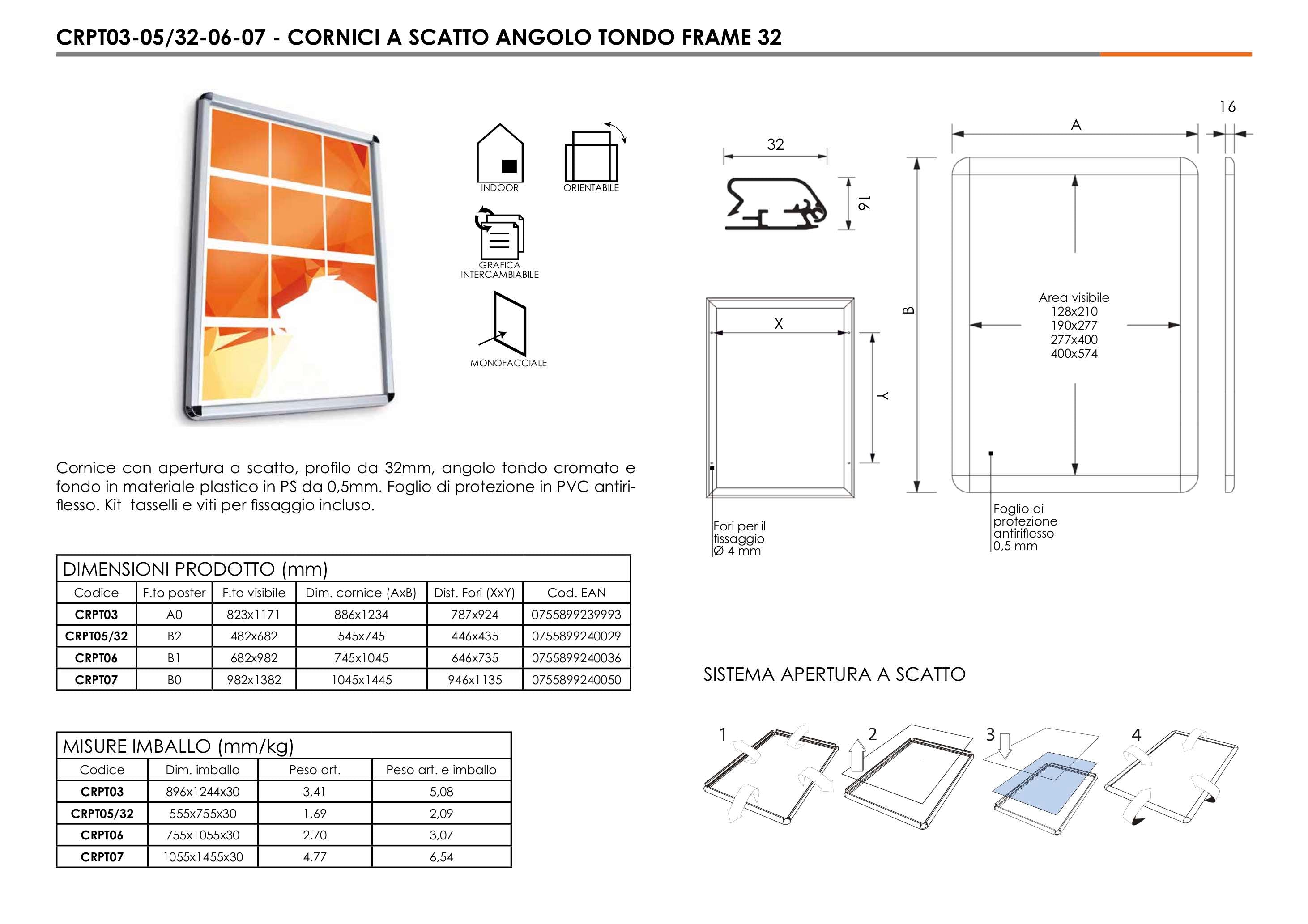 Cornice a scatto 100 x 140 profilo 32 mm angolo tondo