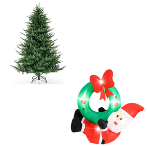 Albero natalizio led 280 e corona gonfiabile babbo natale, Albero artificiale 183cm e corona natale fiocco rosso-Natale